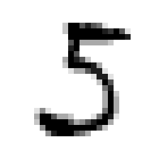 A 28 by 28 pixel handwritten image of the number five